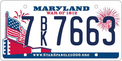MD license plate 7BK7663
