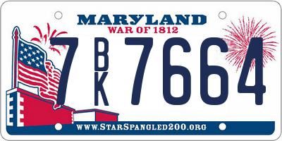 MD license plate 7BK7664