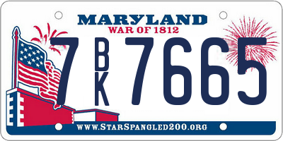 MD license plate 7BK7665
