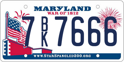MD license plate 7BK7666