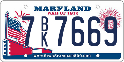 MD license plate 7BK7669