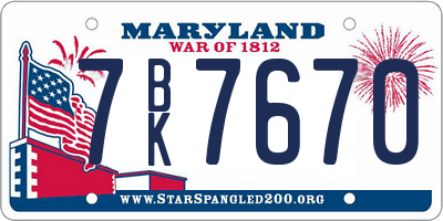 MD license plate 7BK7670