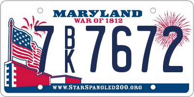 MD license plate 7BK7672