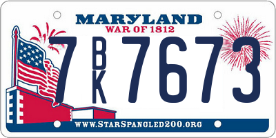 MD license plate 7BK7673