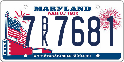 MD license plate 7BK7681