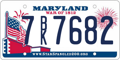 MD license plate 7BK7682