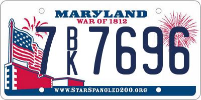 MD license plate 7BK7696