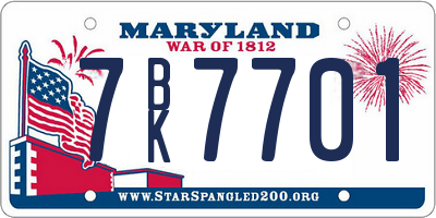 MD license plate 7BK7701
