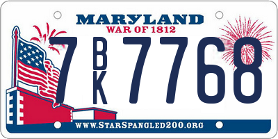 MD license plate 7BK7768