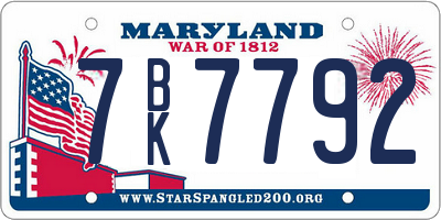 MD license plate 7BK7792
