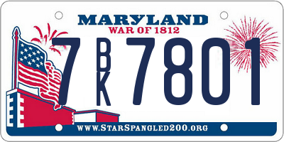 MD license plate 7BK7801