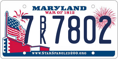 MD license plate 7BK7802