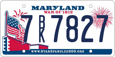 MD license plate 7BK7827