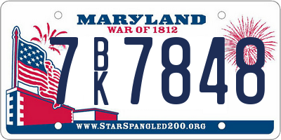 MD license plate 7BK7848