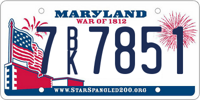 MD license plate 7BK7851