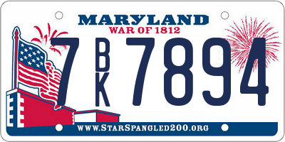 MD license plate 7BK7894