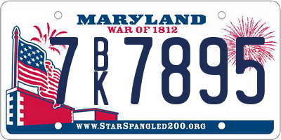 MD license plate 7BK7895