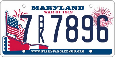 MD license plate 7BK7896