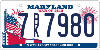 MD license plate 7BK7980