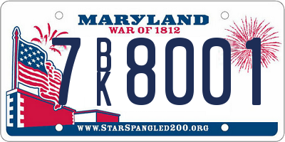 MD license plate 7BK8001