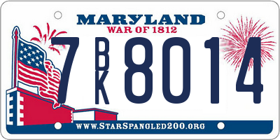 MD license plate 7BK8014