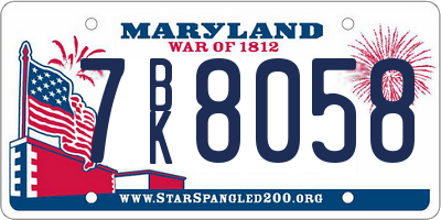 MD license plate 7BK8058