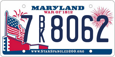 MD license plate 7BK8062