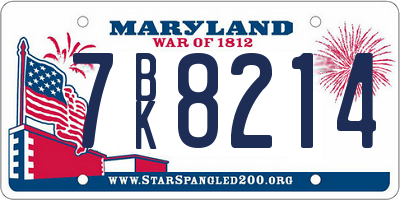 MD license plate 7BK8214