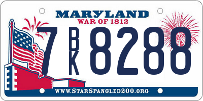 MD license plate 7BK8288