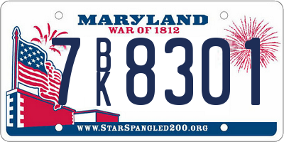 MD license plate 7BK8301