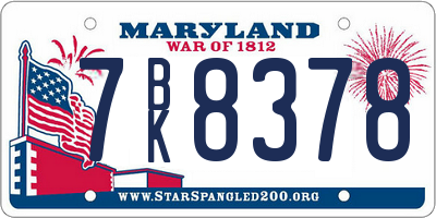 MD license plate 7BK8378