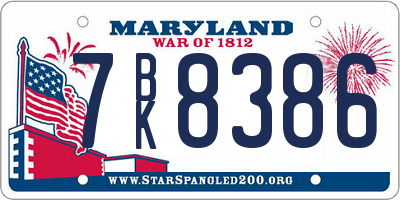 MD license plate 7BK8386