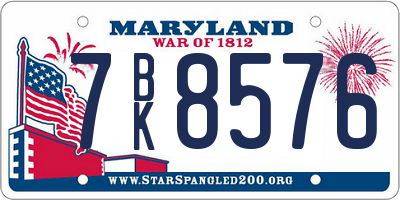 MD license plate 7BK8576