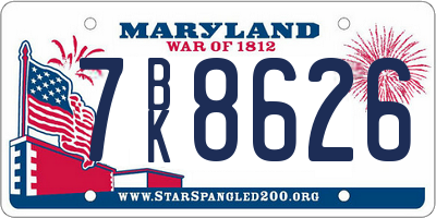MD license plate 7BK8626