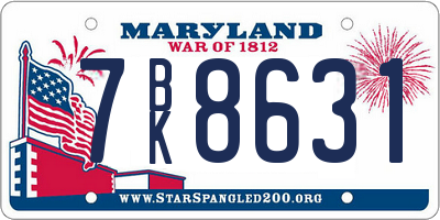 MD license plate 7BK8631