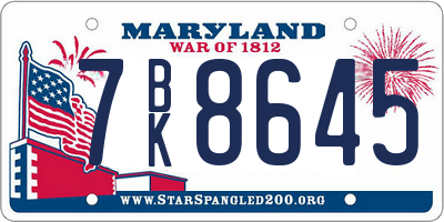 MD license plate 7BK8645