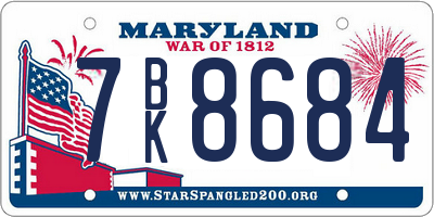 MD license plate 7BK8684