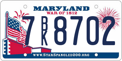 MD license plate 7BK8702