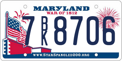 MD license plate 7BK8706