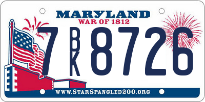 MD license plate 7BK8726