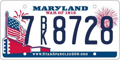 MD license plate 7BK8728