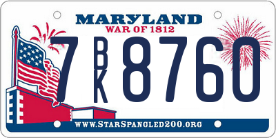 MD license plate 7BK8760