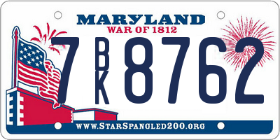 MD license plate 7BK8762