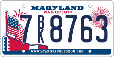 MD license plate 7BK8763
