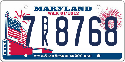 MD license plate 7BK8768
