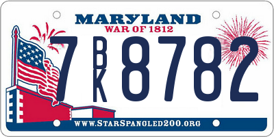 MD license plate 7BK8782