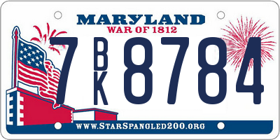 MD license plate 7BK8784