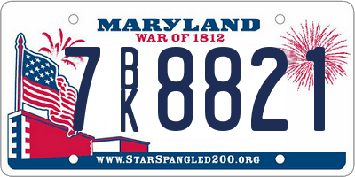 MD license plate 7BK8821