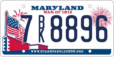 MD license plate 7BK8896
