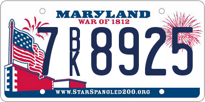 MD license plate 7BK8925